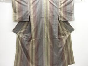 縞に幾何学模様織り出し手織り紬着物